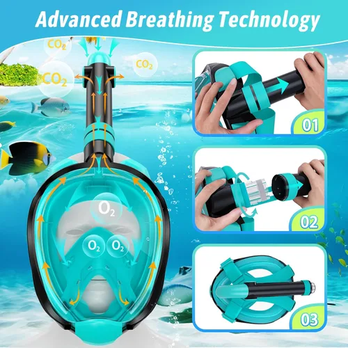 Vista 7 de Greatever G2 Adults Kids Full Face Snorkel Mask 2 Pcs,Snorkeling Gear with Latest Dry Top System,Foldable 180 Degree Panoramic View,Safe