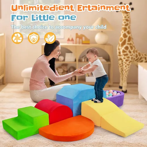 Vista 8 de Bloques de escalada de espuma suave de 6 piezas para niños pequeños y bebés - Juego de juguetes de escalada para bebés de interior, gimnasio