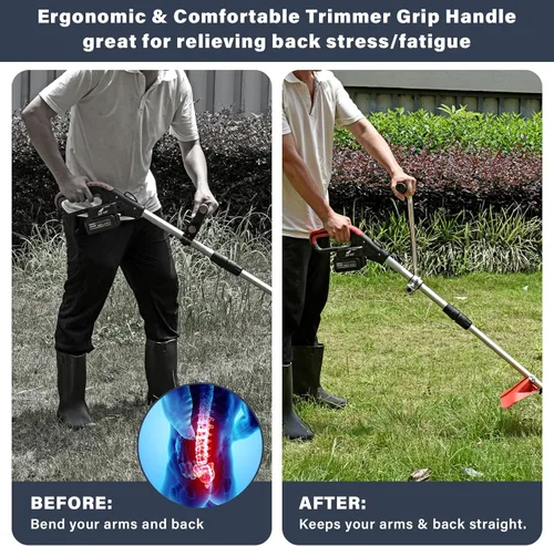 Vista 5 de Agarre ergonómico para recortar, mango de recortadora de cuerda con arnés de correa para el hombro, extensión de mango para herbicidas