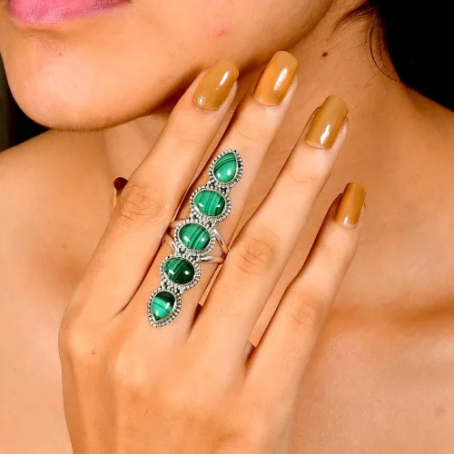 Vista 2 de Anillo de plata de ley 925, piedra preciosa hecha a mano, ajustable