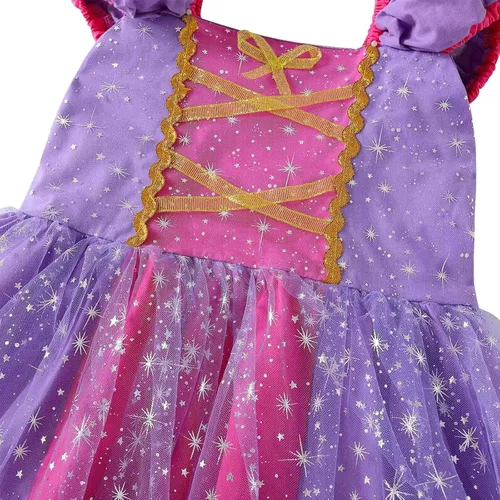 Vista 4 de knemmy Rapunzel - Disfraz para niñas, ropa de vestir de princesa para niñas pequeñas, disfraz de cosplay de Halloween