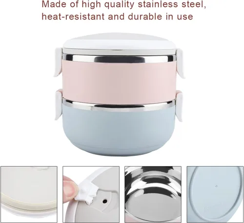 Vista 7 de Fiambrera + Fiambrera térmica portátil de acero inoxidable Contenedor de alimentos (2 capas)