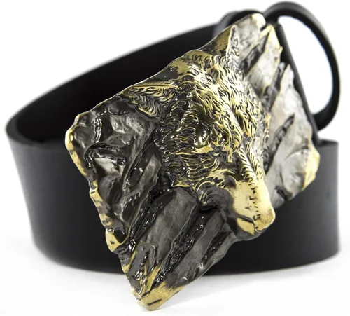 Vista 4 de Casual leather belt with buckle Fenrir Wolf, Handmade Old Norse Scandinavian viking mithology werewolf solid brass belt buckle on leather belt