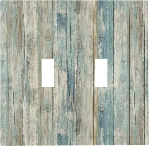 Vista 85 de Placa de pared dúplex de receptáculo de dispositivo de 1 gang de madera envejecida blanca gris con veta de tablón, cubierta de enchufe eléctrico