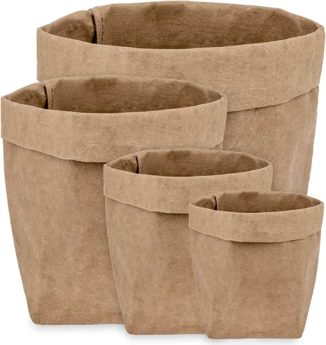 Vista 11 de Muka Paquete de 4 bolsas de papel kraft lavables, bolsa de papel resistente al medio ambiente para cesta de plantas, Negro -, Tradicional