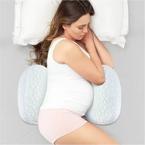 Vista 7 de Almohadas de embarazo para dormir, almohada de cuña de viaje ajustable para apoyo del vientre, la espalda y la cadera, almohada de sueño compacta