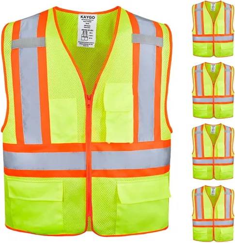 Vista 12 de KAYGO Chaleco de seguridad con bolsillos - Chaleco reflectante de alta visibilidad ANSI Clase 2 Chaleco de construcción