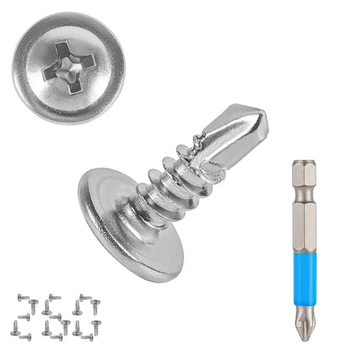 Vista 19 de QSJ 300 piezas #8 x 1/2'' tornillos de chapa de metal 410 de acero inoxidable con cabeza hexagonal y arandela autorroscantes de rosca rápida