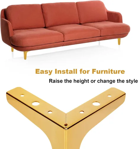 Vista 5 de MNKNENG Paquete de 8 patas de metal dorado para muebles, de 5 pulgadas, extensores de patas de sofá doradas, estilo moderno, resistente, repuesto