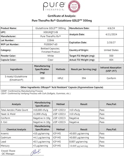 Vista 8 de S-acetil glutatión GOLD 300mg PER Capsule - 60 DRcaps "Resistente a los ácidos" Extra-fuerza Forma acetilada patentada de glutatión (Emothion®)