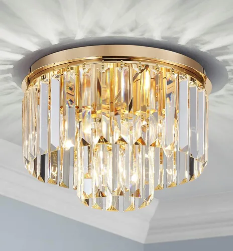 Vista 10 de AGV LIGHTING Lámpara de Techo de Cristal, Luminaria de Techo Semi Empotrada Moderna, D12 x H8, Base E12 3-Luces, Acabado Negro