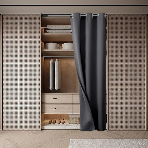 Vista 3 de BGment Cortina de puerta para armarios sin puertas, 34 x 80 pulgadas, 1 panel, gris oscuro, aislamiento térmico, cortina opaca de privacidad