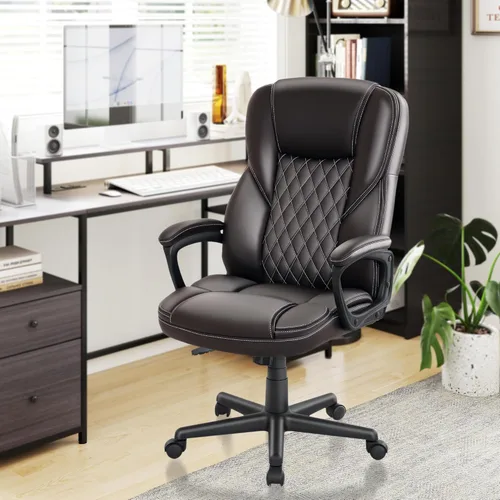 Vista 8 de HOMCOM Silla de oficina con respaldo alto, silla de escritorio ejecutiva de piel sintética, altura ajustable, cómodo soporte lumbar, ruedas