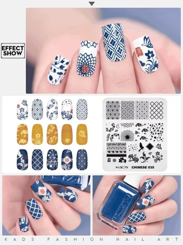 Vista 7 de Placas de estampado de uñas Poemas chinos Serie de estilo de flores Plantilla de estampado de uñas Placa de imagen Arte de uñas Herramienta de 035