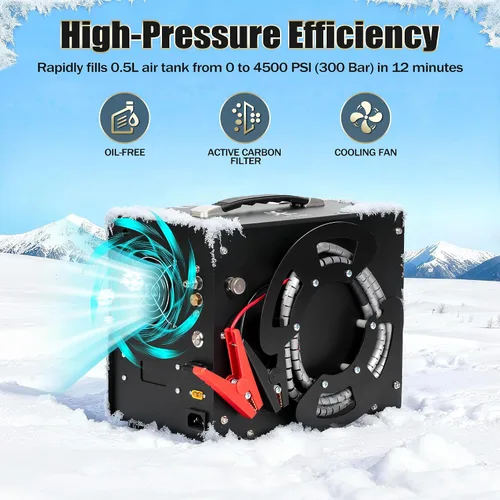 Vista 4 de TUXING Compresor de aire PCP, bomba de aire de alta presión 4500 Psi 30 Mpa, convertidor de potencia DC12V/AC120V incorporado, parada automática