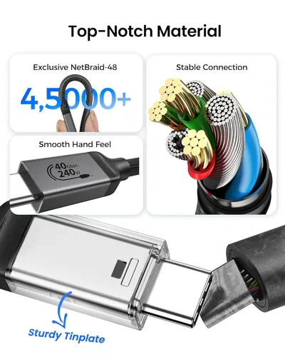 Vista 7 de Silkland Cable USB 4 para Thunderbolt 4 de 1 pie, transferencia de datos de 40 Gbps, carga rápida PD3.1 de 240 W, 8K a 60 Hz, cable de datos USB C