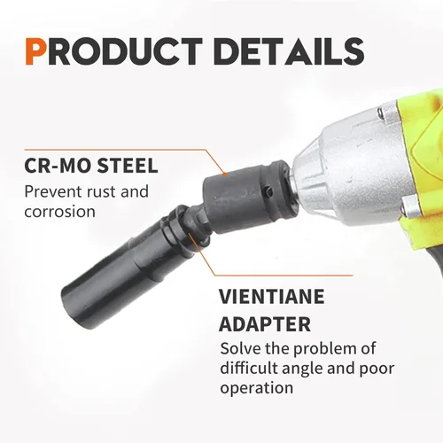 Vista 3 de Juego de adaptadores de enchufe universal de impacto de 3 piezas de extensión de enchufe giratorio de trinquete, enchufes de 1/4 pulgadas, 3/8
