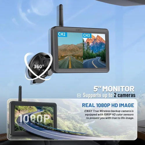 Vista 4 de Cámara de respaldo inalámbrica EWAY WiFi magnética de 1080P HD con batería recargable, sin cableado, para monitoreo trasero y reversa en coche