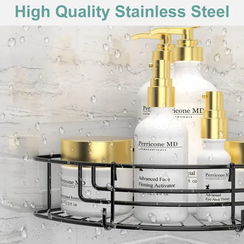 Vista 7 de GAAKY Corner Shower Caddy, 3 Pack Corner Shower Shelf with Soap Holder and 4 Hooks, No Drilling Shower Organizer Adhesive Stainless Steel Shower