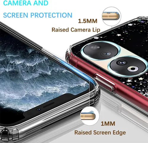Vista 3 de Funda compatible con Honor 90 con purpurina rosa transparente, para Honor 90, funda de silicona transparente de TPU suave para mujeres y niñas, a