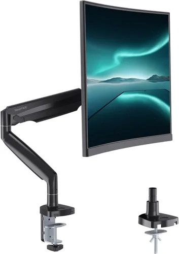 Soporte de monitor curvado con brazo único que soporta hasta 28.6 libras, soporte de monitor ultraancho para pantallas de 35 pulgadas, abrazadera en