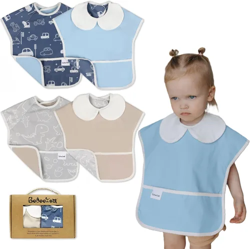 Vista 7 de Babero impermeable de 6 capas para bebé, reversible, ajustable, lavable, resistente al aceite de manchas, 6-36 meses, paquete de 2, babero de comida