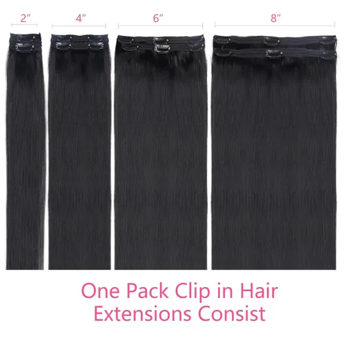 Vista 5 de Extensiones de cabello humano real liso con clip, 8 unidades, cabello humano Remy para mujer, cabello humano suave natural, 4.23 oz, 22 pulgadas