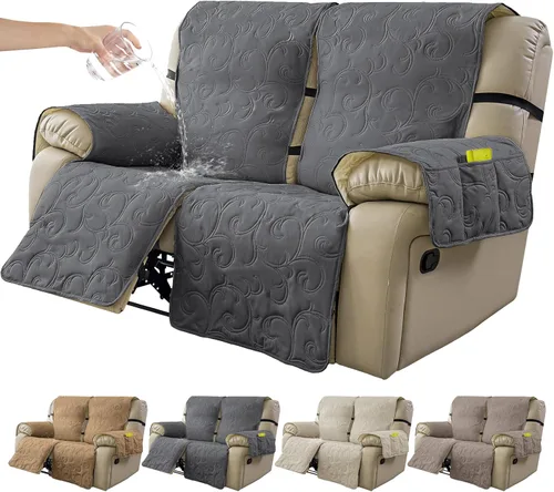Vista 22 de Funda reclinable 100% impermeable para sofá biplaza, 4 piezas divididas para sofá reclinable de 2 asientos, funda de sofá reclinable antideslizante