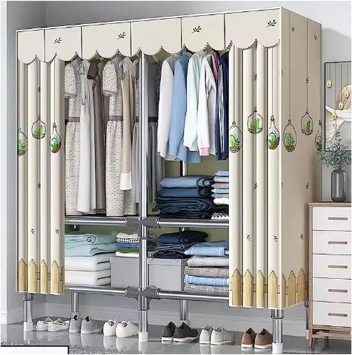 Vista 9 de large closets Assemble Wardrobe Closet Rugged Metal Frame Wardrobe Rack with Thick Cloth Cover Armoire Wardrobe Closet with Hanging Rods Space-saving