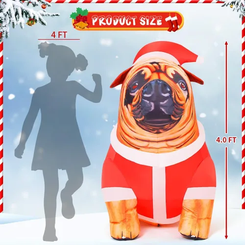 Vista 5 de COMIN Inflables de Navidad de 4 pies de alto para perro, decoración al aire libre, bulldog inflable con luces LED integradas, decoración de patio