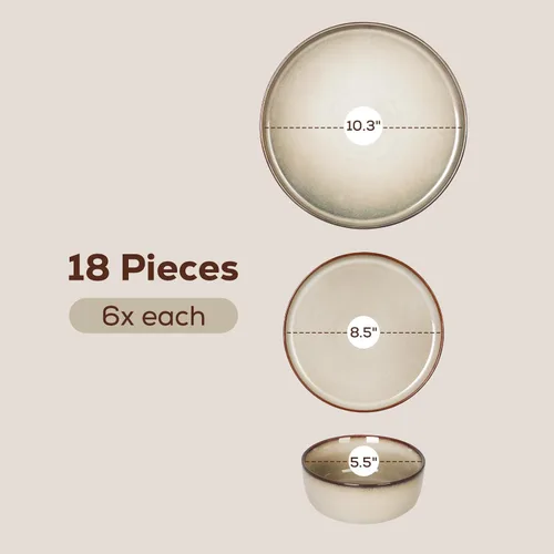 Vista 3 de Romswi Juego de vajilla de cerámica de 18 piezas, juego de platos y cuencos de gres para 6, juego de platos resistentes a las astillas y a