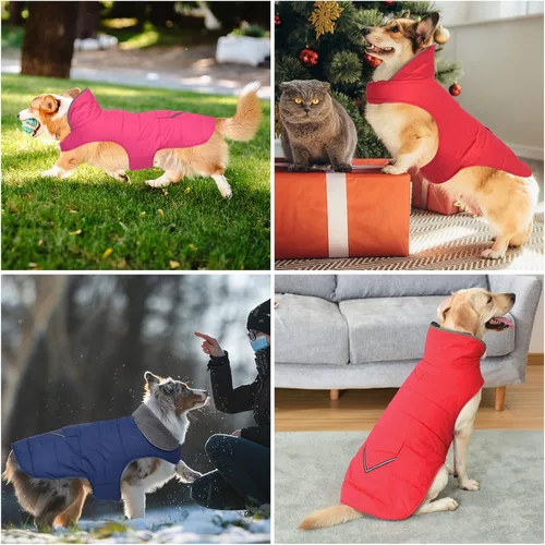 Vista 7 de Petglad Abrigo para perro, chaqueta de invierno impermeable para perro con bolsillo, chaleco reflectante ajustable para la nieve para mascotas