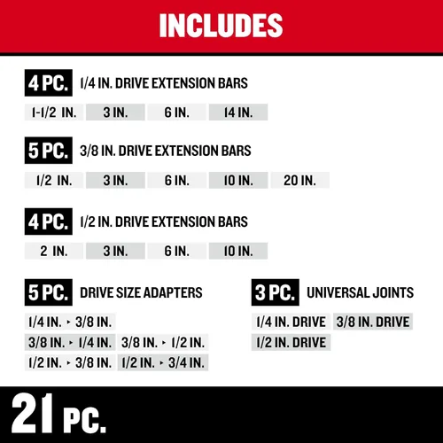 Vista 7 de CRAFTSMAN Juego de extensión de zócalo/juego de adaptadores de zócalo, 21 piezas (CMMT42283)