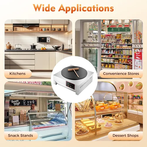 Vista 6 de Máquina eléctrica de crepas de 16 pulgadas, máquina comercial de panqueques con doble sartén de acero inoxidable para hacer blintzes redondos