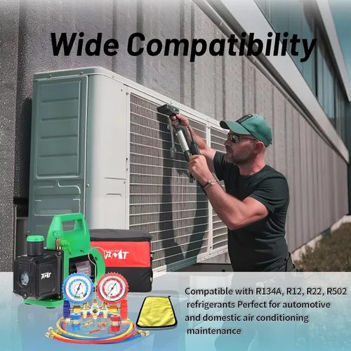 Vista 8 de PB Motor Tech - Juego de bomba de vacío y manómetro – Bomba de 4.5 CFM con manómetro de colector de latón, acopladores rápidos, adaptador 410