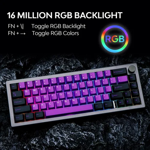 Vista 5 de EPOMAKER EK68 - Teclado mecánico para juegos con cable NKRO intercambiable en caliente de 2.4 GHzBluetooth 5.0USB-C con perilla, LED orientado al