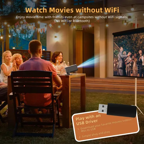 Vista 3 de Mini proyector, soporte Full HD 1080P portátil proyector de película para exteriores, proyector inteligente compatible con smartphone/TV