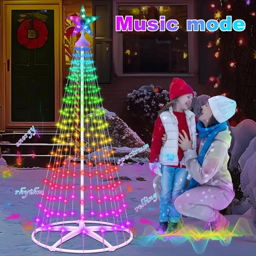Vista 7 de Árbol de Luz Cónico Navideño Inteligente Forlivese de 6 Pies, Luces de Decoración de Árbol Navideño con Más de 100 Modos, Show de Luces con Control