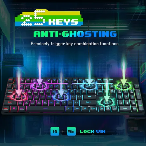 Vista 7 de Redragon, combo actualizado de teclado y mouse para juegos S107, teclado RGB para juegos y mouse de 10000 DPI con combo de 25 teclas anti-ghosting