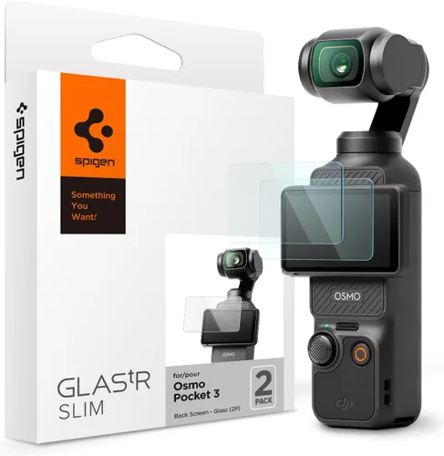Spigen Protector de pantalla de vidrio templado [GlasTR Slim] diseñado para DJI Osmo Pocket 3 [2 unidades] – Protector de pantalla táctil trasera