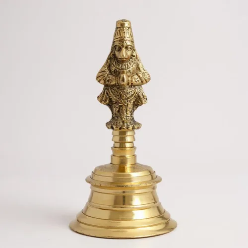 Vista 2 de Wonderlist Handicrafts Campana de Pooja de latón con dioses sentados en la parte superior (Ganesha)