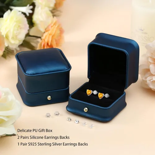 Vista 3 de Aretes de piedra natal de corazón de 0.8 quilates para mujer, chapados en oro blanco de 18 quilates, aretes de plata de ley S925 preciosos aretes