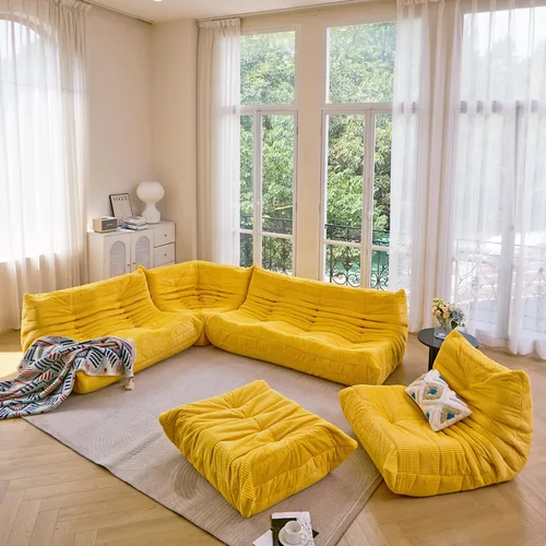 Vista 7 de N&V Fireside - Silla esquinera sin brazos, sofá de piso de pana suave de alta calidad, sofá de espuma para sala de estar, dormitorio y oficina Beige