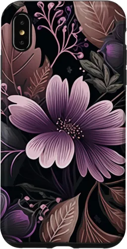Vista 7 de Funda para iPhone 15 Moody Floral con Flores Moradas y Hojas Decorativas