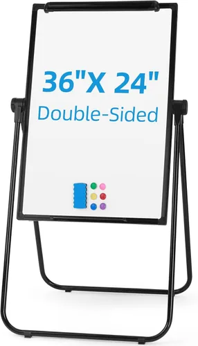 Pizarra blanca con soporte magnético, 36 x 24 pulgadas, caballete de doble cara, pizarra portátil de borrado en seco, altura ajustable y pizarra