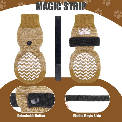 Vista 4 de PUPTECK Calcetines antideslizantes para perros, agarres de doble cara para suelos de madera dura, evita lamer, zapatos de perro para botines