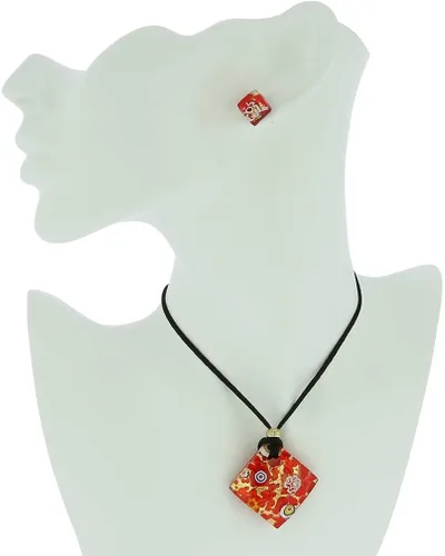 Vista 8 de GlassOfVenice - Juego de collar y pendientes de cristal de Murano con reflejos venecianos - oro rojo