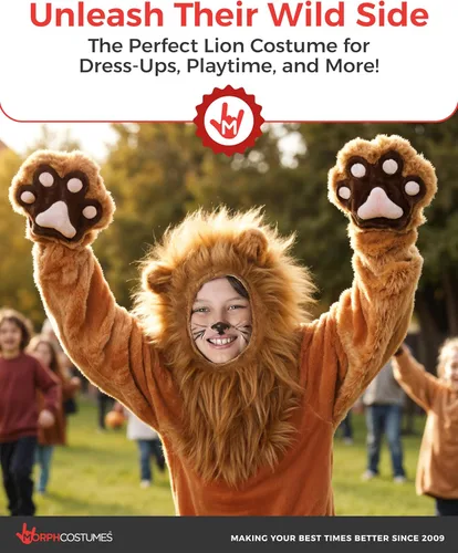 Vista 7 de Morph Disfraz de león de lujo para niños, disfraz de melena de león, disfraz de Halloween para niños, niñas y niños pequeños