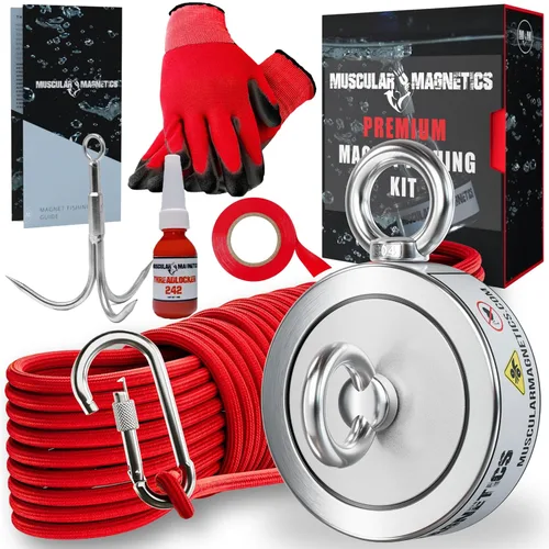 Kit completo de pesca con imán de 2625 libras, doble cara, incluye un fuerte imán de neodimio N52, cuerda duradera de 100 pies, gancho de agarre +