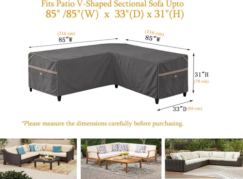 Vista 2 de Funda impermeable para sofá modular en forma de V para exteriores, resistente a los rayos UV, para muebles de patio de 5 plazas, 85 pulgadas de Gris